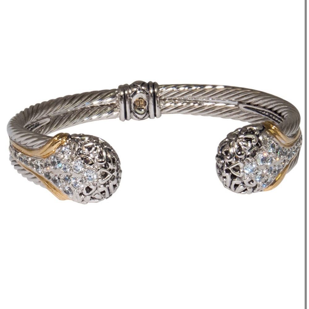 Pave Double Wire Teardrop Cuff Bracelet